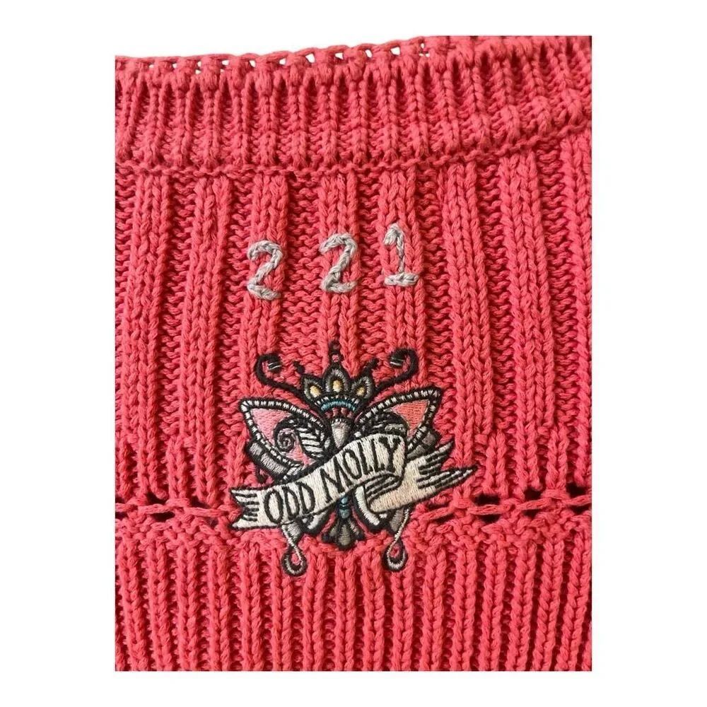 Odd Molly embroidered zip cardigan open work design 100% cotton sz 2/Medium - Picture 3 of 4